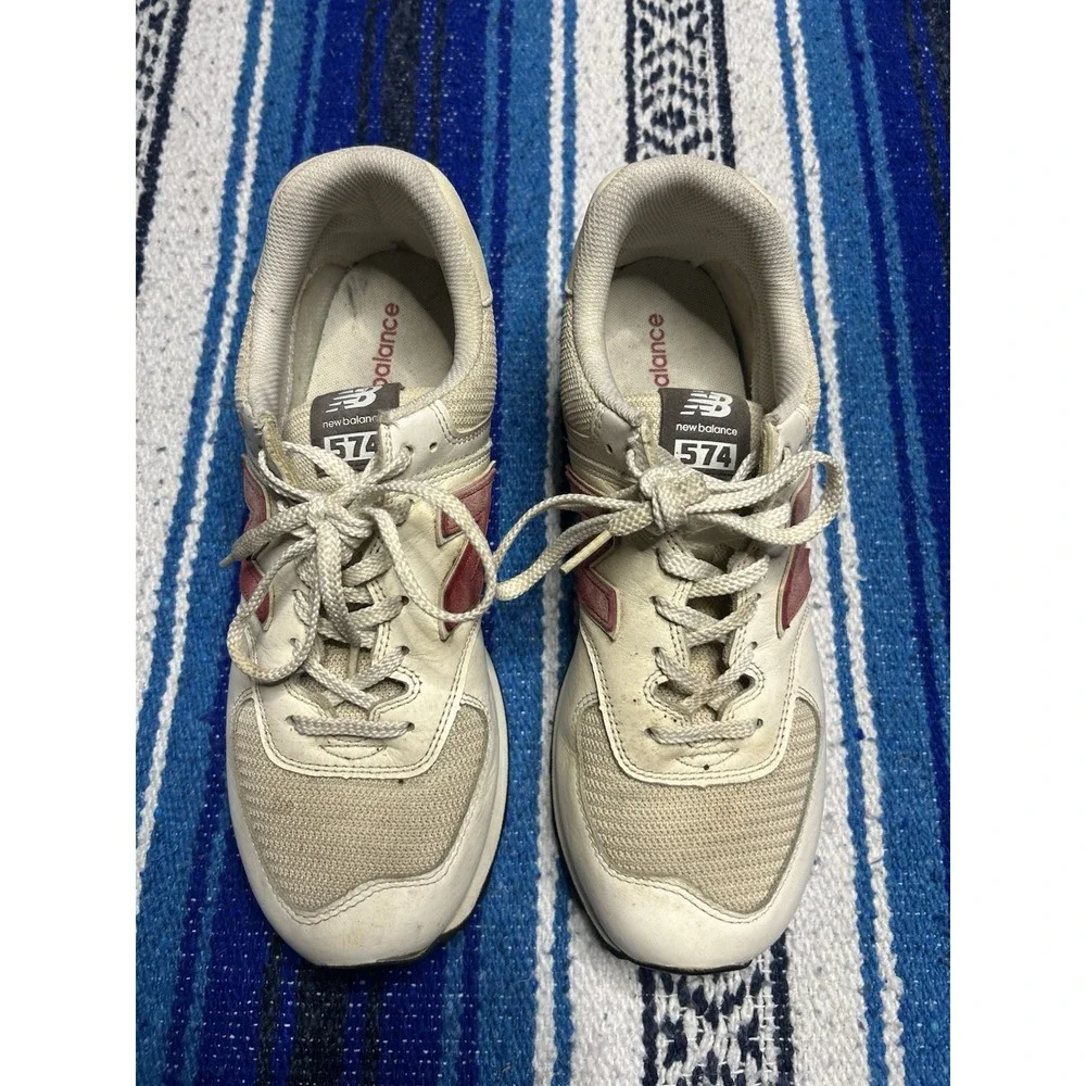 New Balance 574 Navy White Red Leather Running Shoes Sneakers Men's Size 12 D